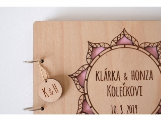 DŘEVĚNÁ SVATEBNÍ KNIHA HOSTŮ - MANDALA